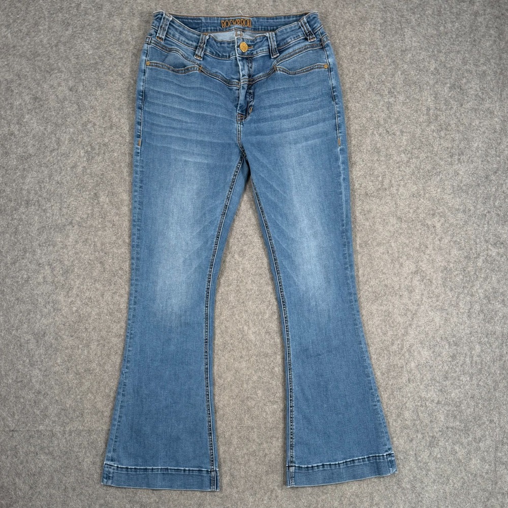 Rock & Roll Cowgirl Blue Denim High Rise Flare Jeans‎ Women's Size 31x30*